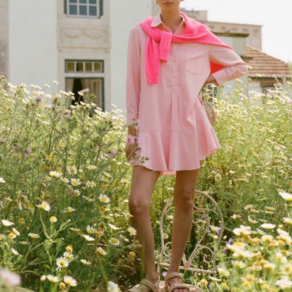 NWT TUCKERNUCK Callahan Pink Mini Shirt Dress Feminine Ballet Preppy